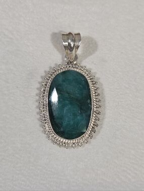 Gorgeous Genuine Handcrafted Sterling Silver Bezeled Emerald Pendant